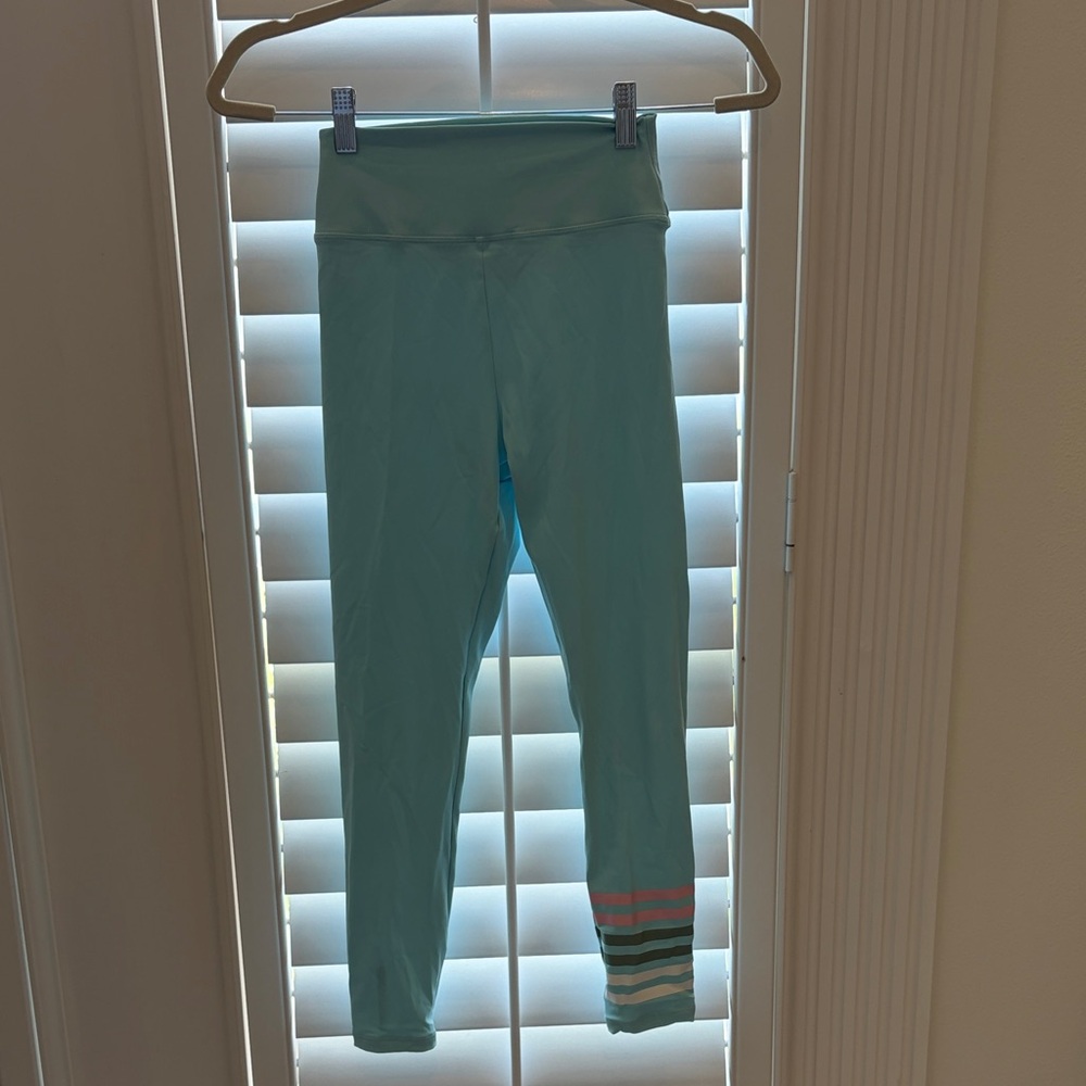Addison Bay Light Aqua Leggings with Striped Cuff